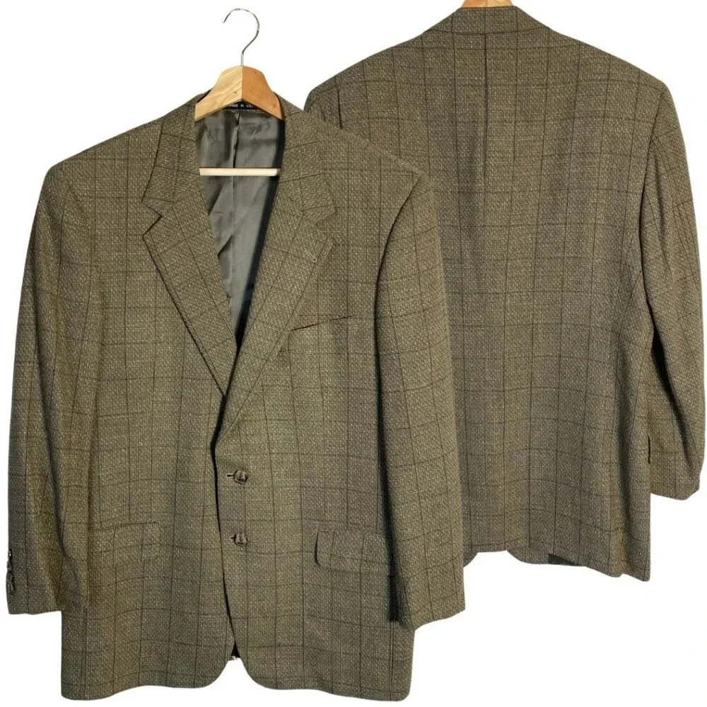 Joseph Abboud Plaid Tweed Wool Sport Coat Dinner Jacket Blazer Men's 41R Brown